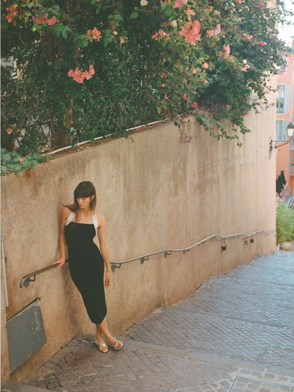 Zara Black Midi Slip Dress with White Straps